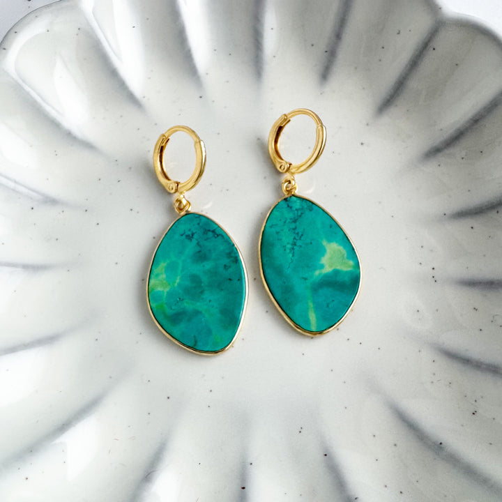 Statement Gemstone Slice Drop Earrings in Gold - Turquoise