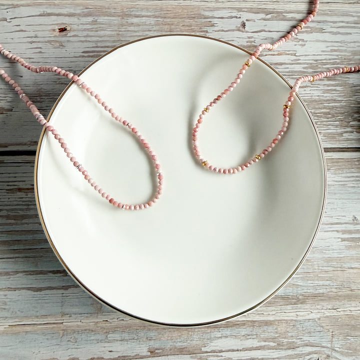 Dainty Beaded Gemstone Necklace with Pink Opal