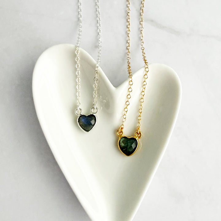 Tiny Labradorite Gemstone Heart Necklace