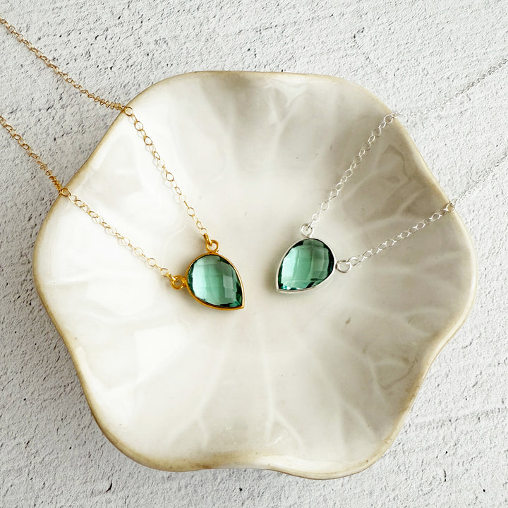 Aquamarine Quartz Inverted Teardrop Bezel Necklace