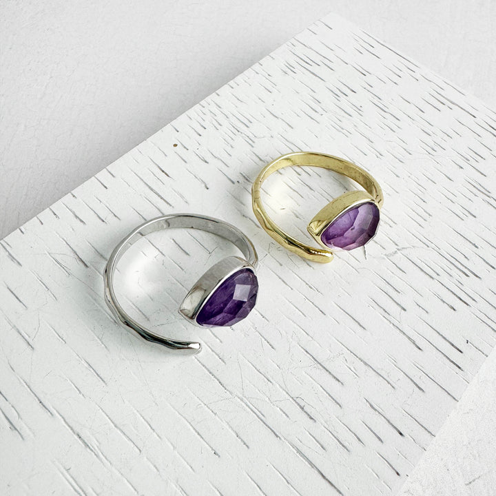 Amethyst Teardrop Wrap Ring in Gold and Silver