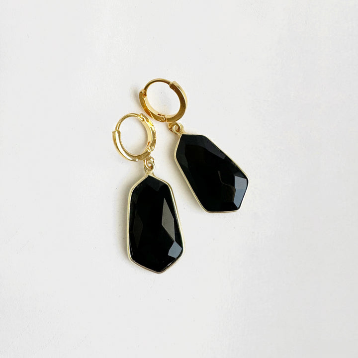Black Onyx Huggie Earrings in Gold