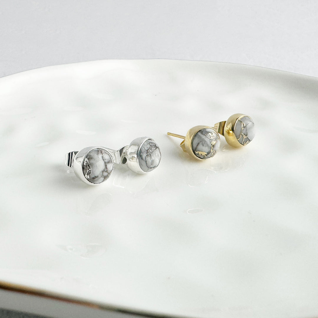 White Mojave Dot Stud Earrings in Gold and Silver