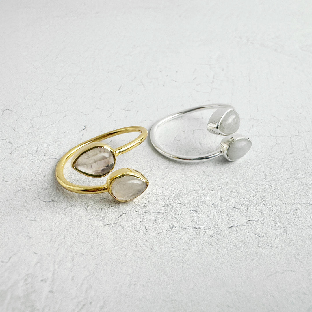 Moonstone Double Stone Wrap Ring in Gold and Silver