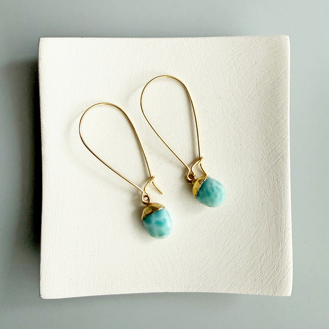 Simple Larimar Drop Earrings in Gold
