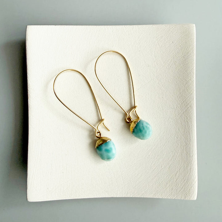 Simple Larimar Drop Earrings in Gold