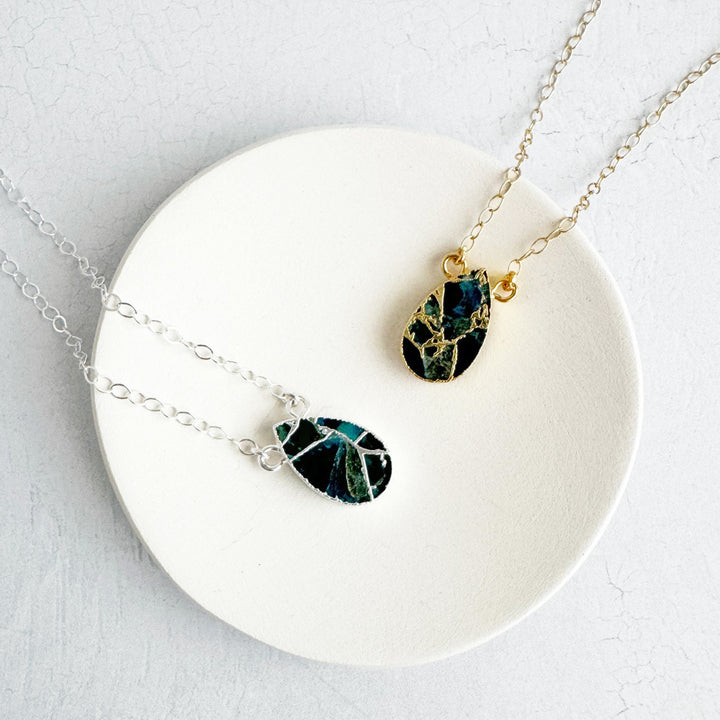 Teal Mojave Teardrop Necklace in Gold Filled and Sterling Silver