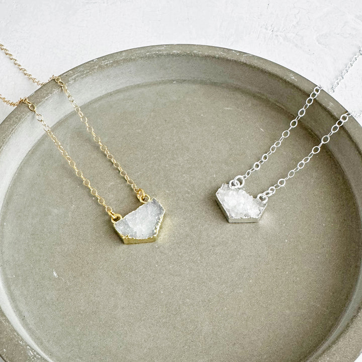 Small White Druzy Chevron Necklace in 14k Gold Filled and Sterling Silver