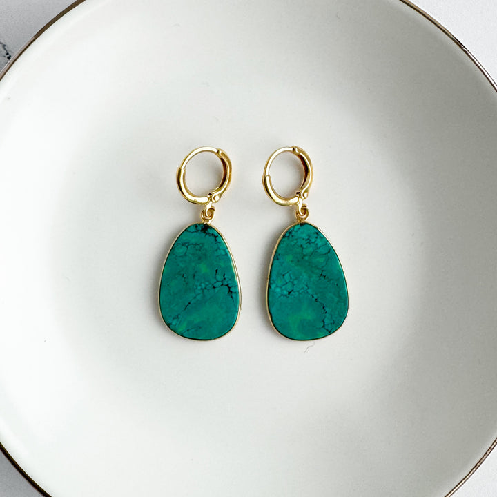 Statement Gemstone Slice Drop Earrings in Gold - Turquoise