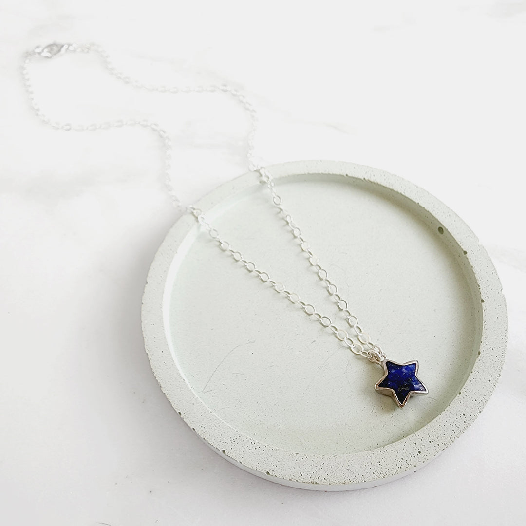 Dainty Lapis Star Necklace in Sterling Silver. Simple Star Necklace. Crystal Gemstone Layering Jewelry