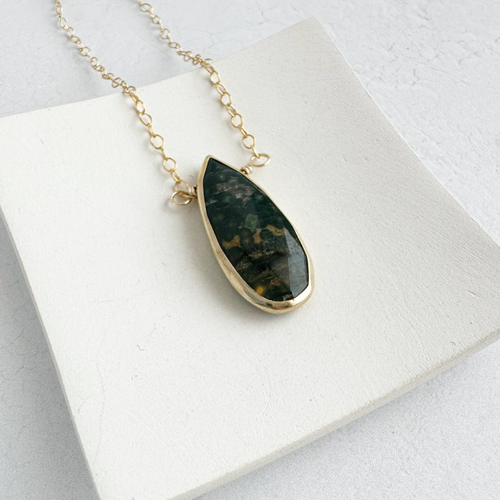 Green Jasper Teardrop Necklace in 14k Gold Filled