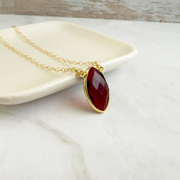 Garnet Vertical Marquise Bezel Pendant Necklace