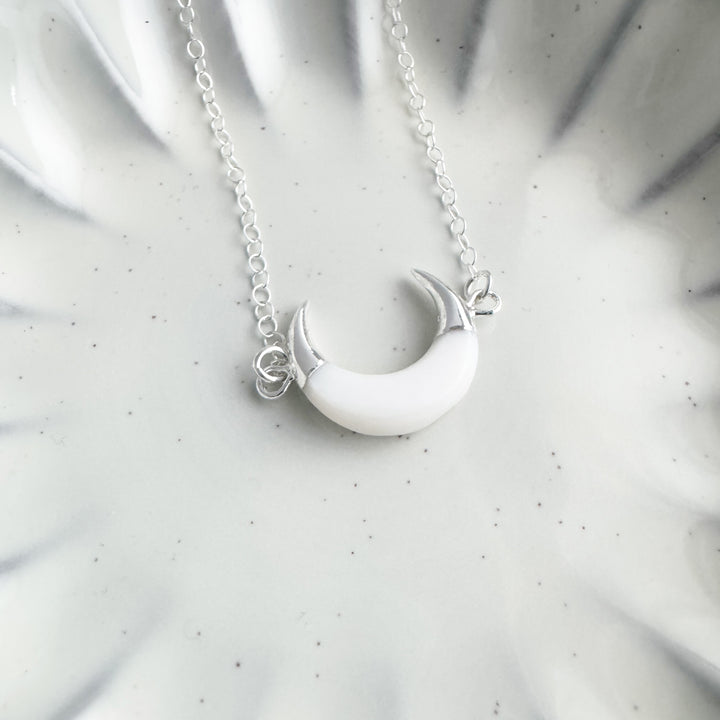 White Shell Crescent Necklace in Sterling Silver