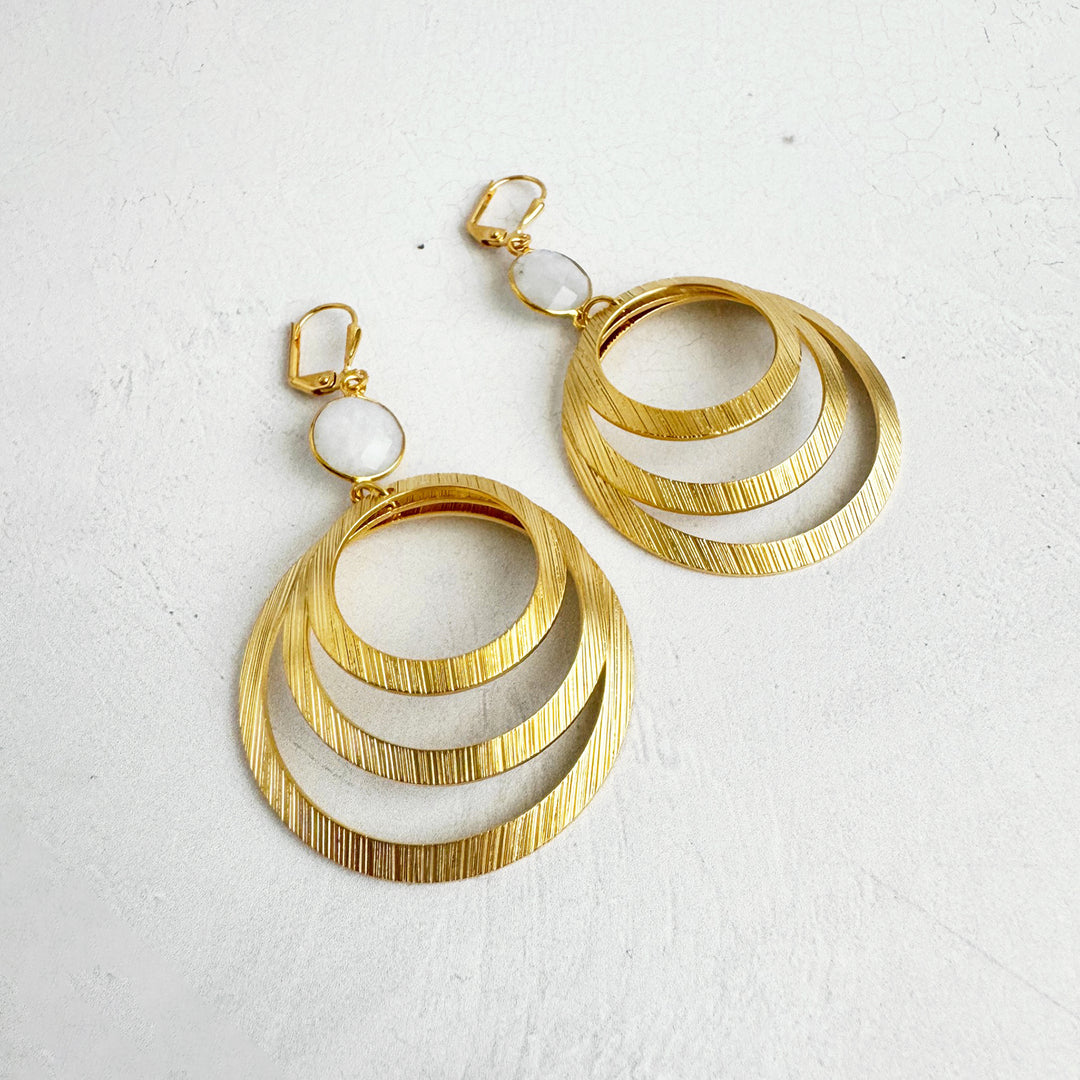 Moonstone Layered Hoop Earrings in Brushed Gold