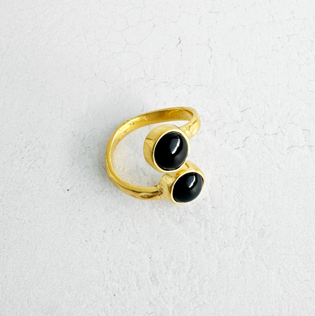 Black Onyx Double Stone Wrap Ring in Gold and Silver