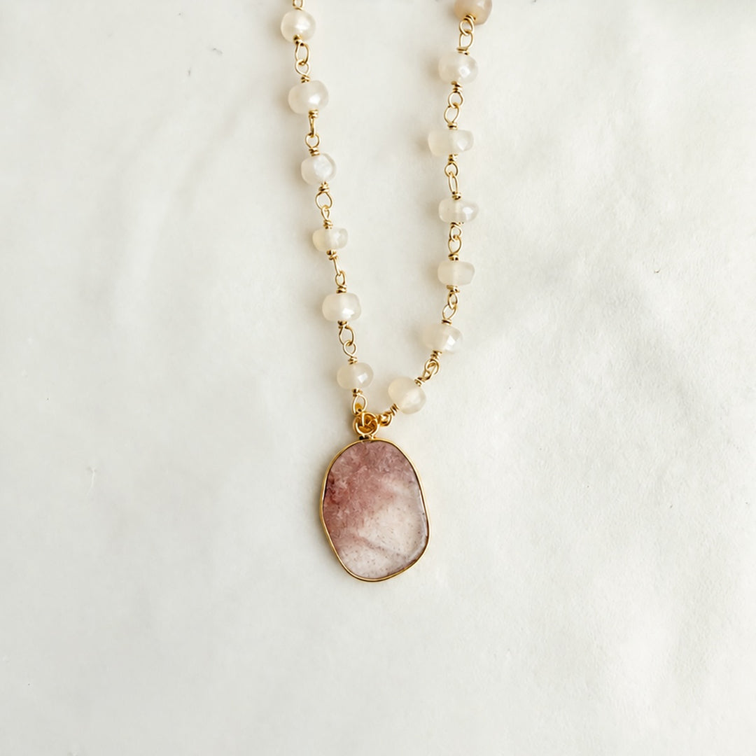 Gemstone Slice Beaded Necklace in Gold