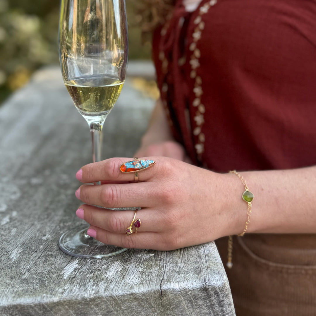 Long Turquoise Teardrop Statement Ring in Gold and Silver