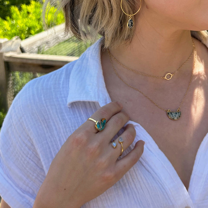 Oyster Turquoise Teardrop Statement Ring in Gold and Silver