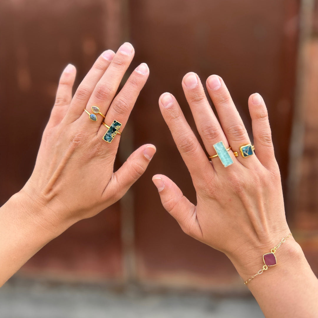 Apatite Mojave Square Wrap Ring in Gold and Silver