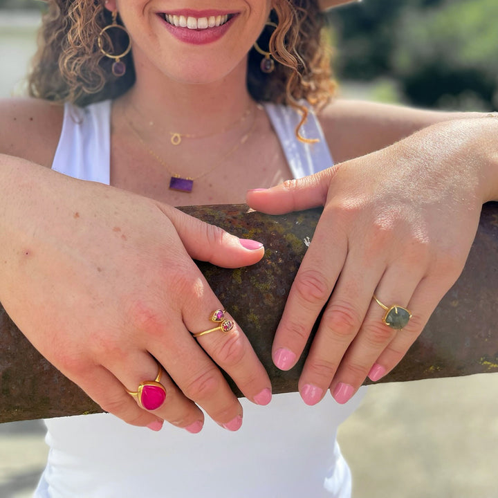 Double Teardrop Stone Wrap Ring in Ruby Mojave