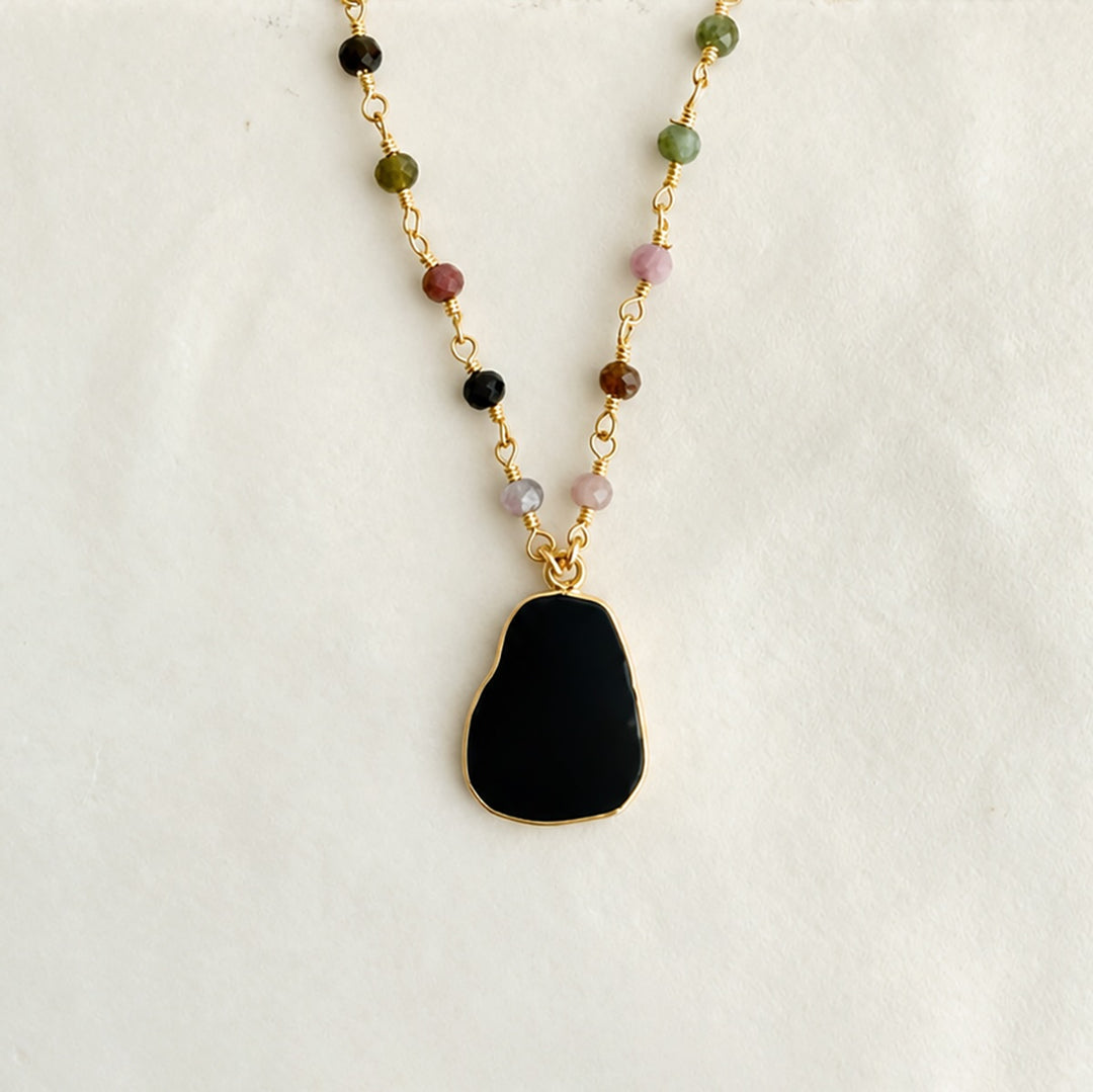 Gemstone Slice Beaded Necklace in Gold