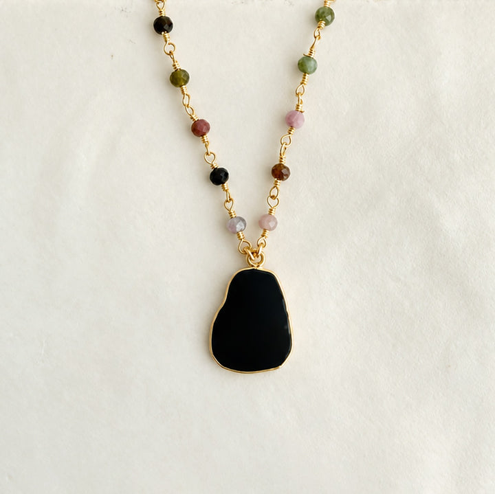 Gemstone Slice Beaded Necklace in Gold