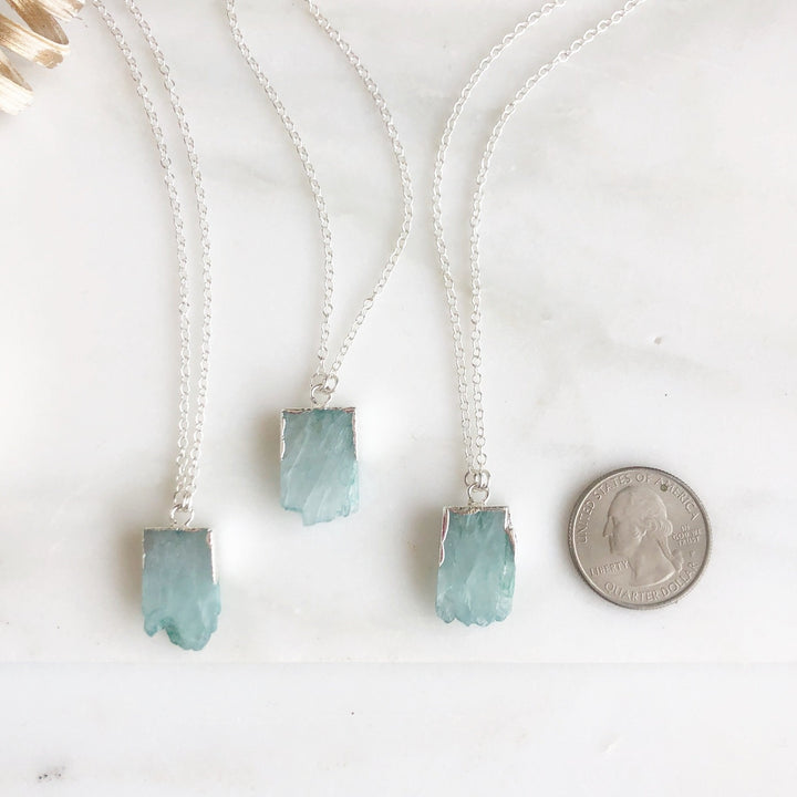 Raw Edge Pale Blue Druzy Quartz Necklace in Sterling Silver. Natural Stone Necklace