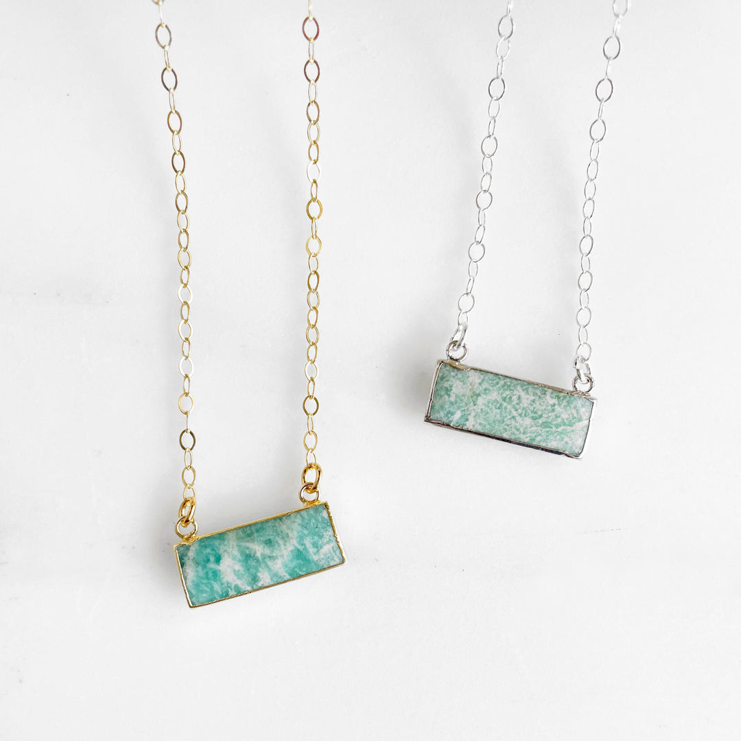 Small Amazonite Bar Necklaces in Sterling Silver or 14k Gold Filled