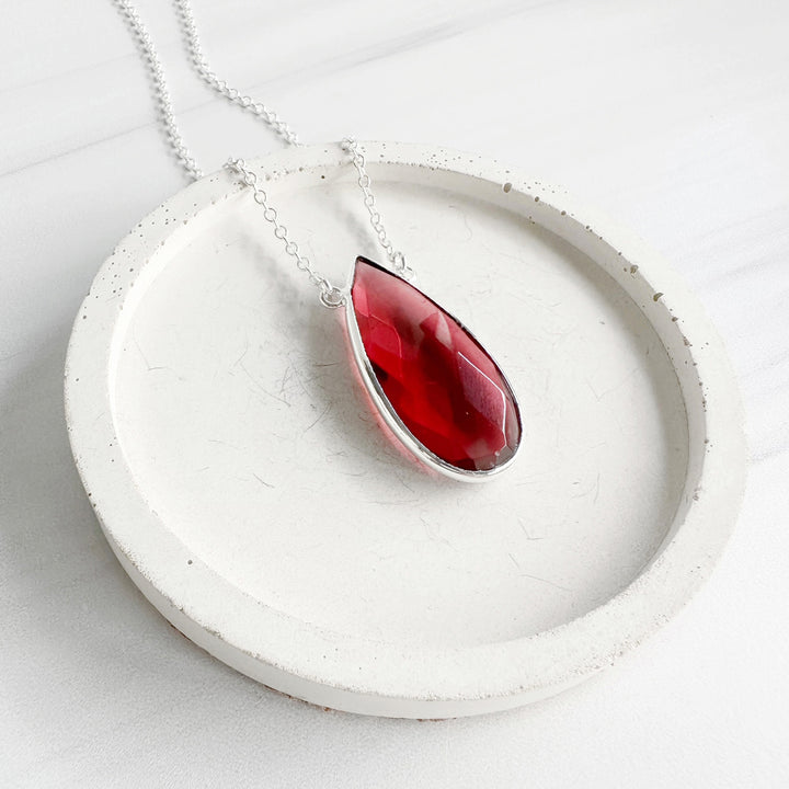 Red Quartz Teardrop Necklace in Gold or Silver
