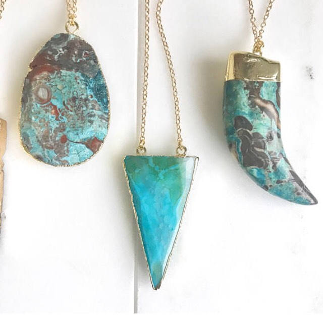 Long Stone Long Boho Necklace. Long Gold Wing, Horn, Stone Necklace