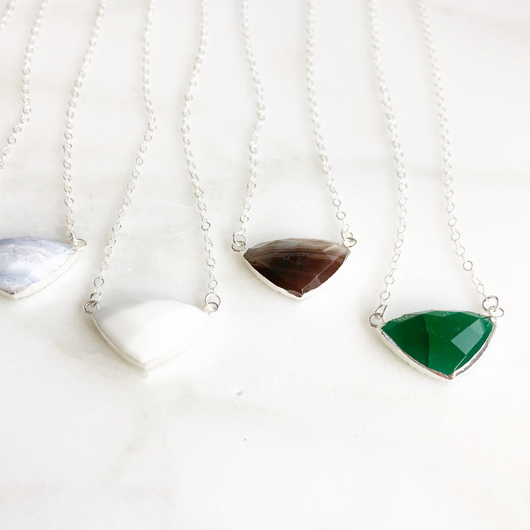 Triangle Stone Pendant Necklace in Sterling SIlver. Choose Your Stone.