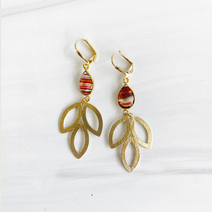 Red Stone Marquise Dangle Earrings in Gold. Red Holiday Earrings