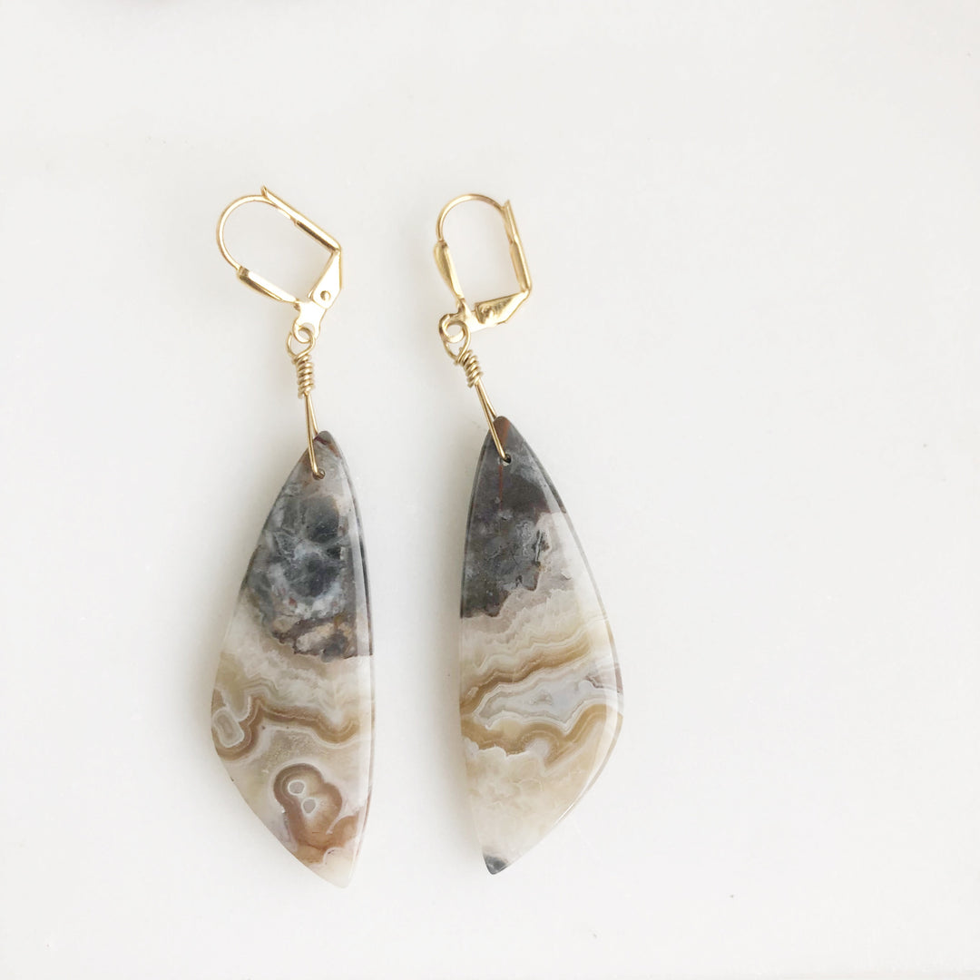 Unique Wing Shape Gemstone Earrings in Sodalite, Unakite, Chrysocolla, Howlite, and Crazy Lace Agate
