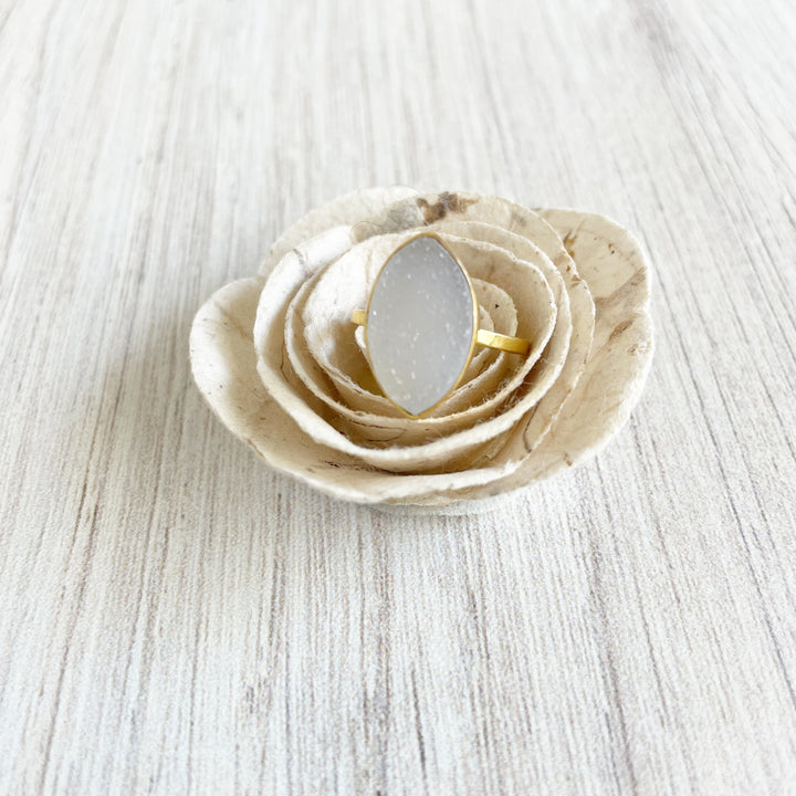 Druzy Marquise Cocktail Ring. Black White Druzy Ring