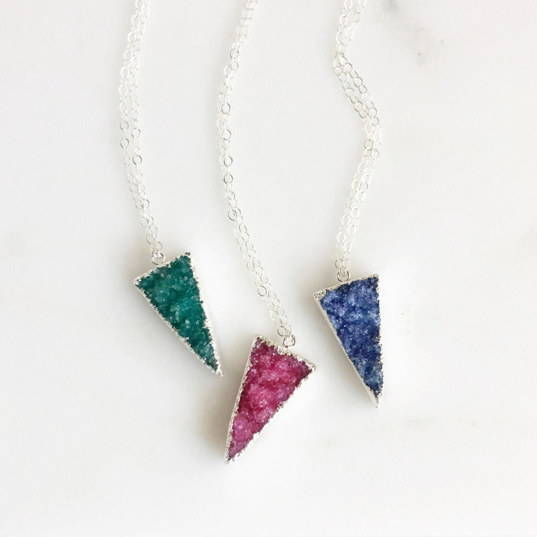 Druzy Triangle Necklace in Sterling Silver. Colorful Druzy Necklace