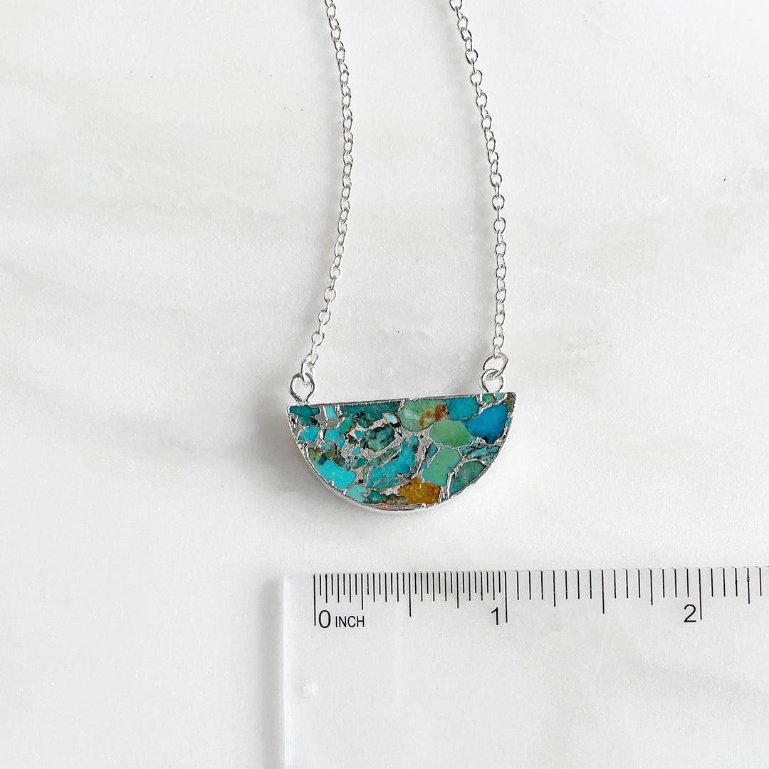 Turquoise Crescent Necklace in Sterling Silver