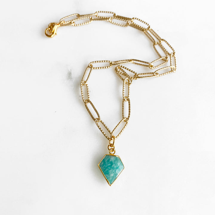 Amazonite Shield Choker Necklace in Gold. Chunky Gold Chain Choker Necklace