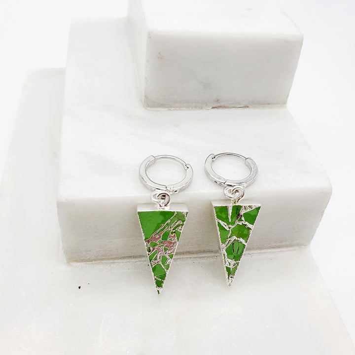 Light Green Mojave Triangle Earrings in Silver