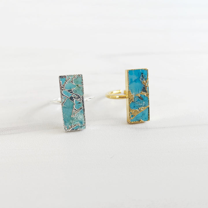 Blue Mojave Rectangle Statement Ring in Gold and Silver