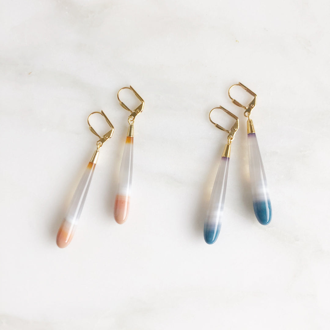 Long Agate Drop Earrings. Gemstone Drop Earrings