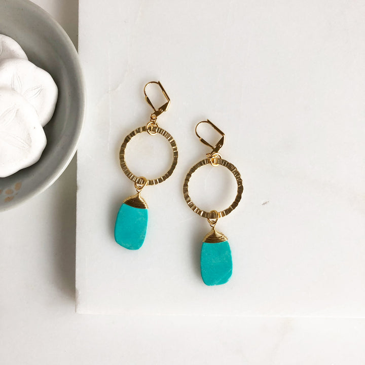 Turquoise and Gold Hoop Earrings. Statement Earrings. Hoop Earrings. Jewelry Gift.