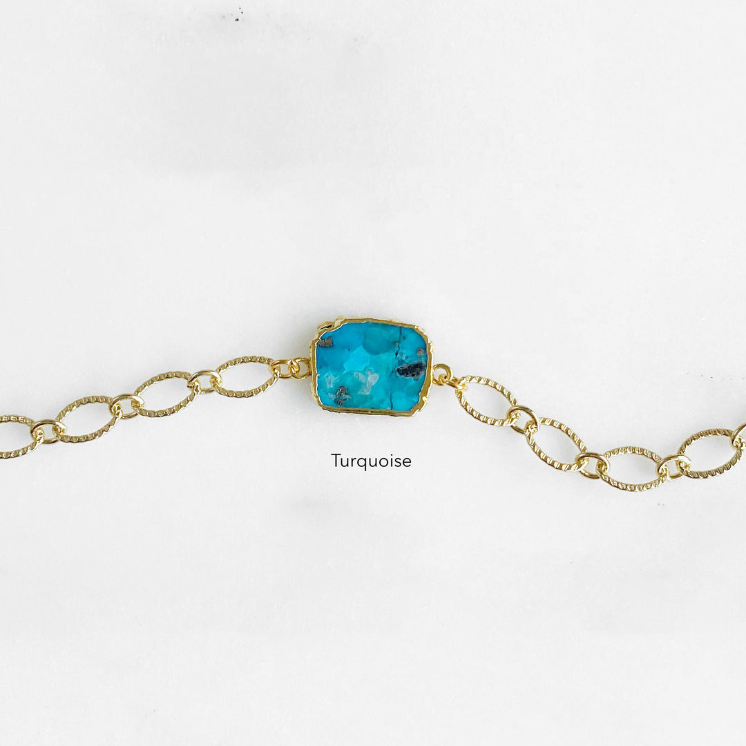 Freeform Gemstone Slice Bracelet with Chunky Gold Chain. Simple Gold Bracelet