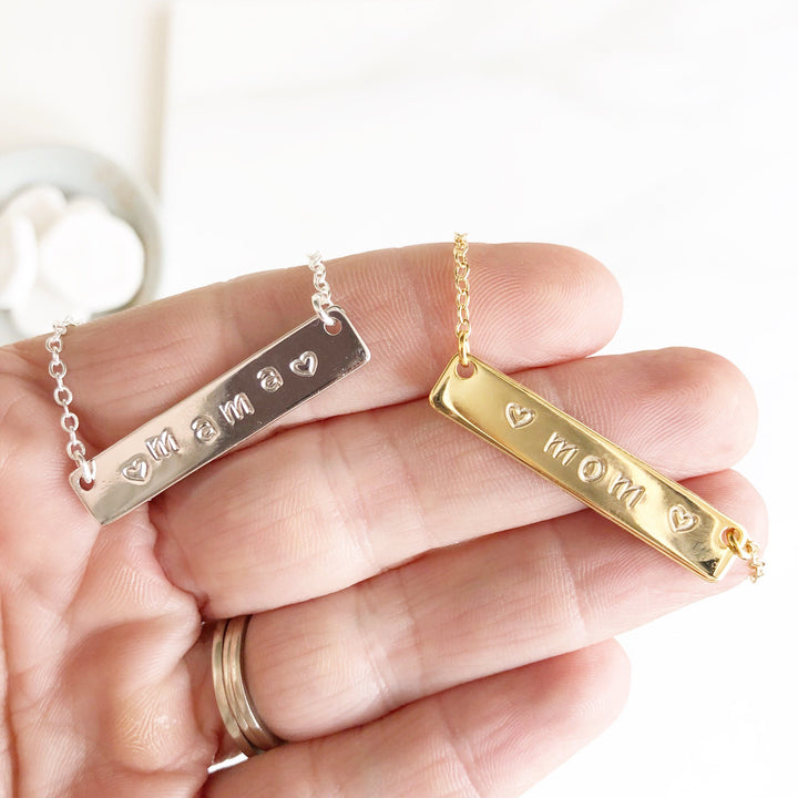 Mothers Day Necklace. Silver Bar Necklace. Mothers Day Necklace. Hand Stamped Mothers Day Gift. Gold Bar Necklace
