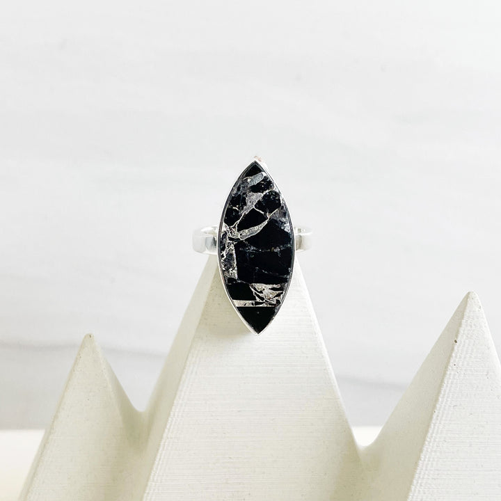 Black Howlite Marquise Cocktail Ring in Silver