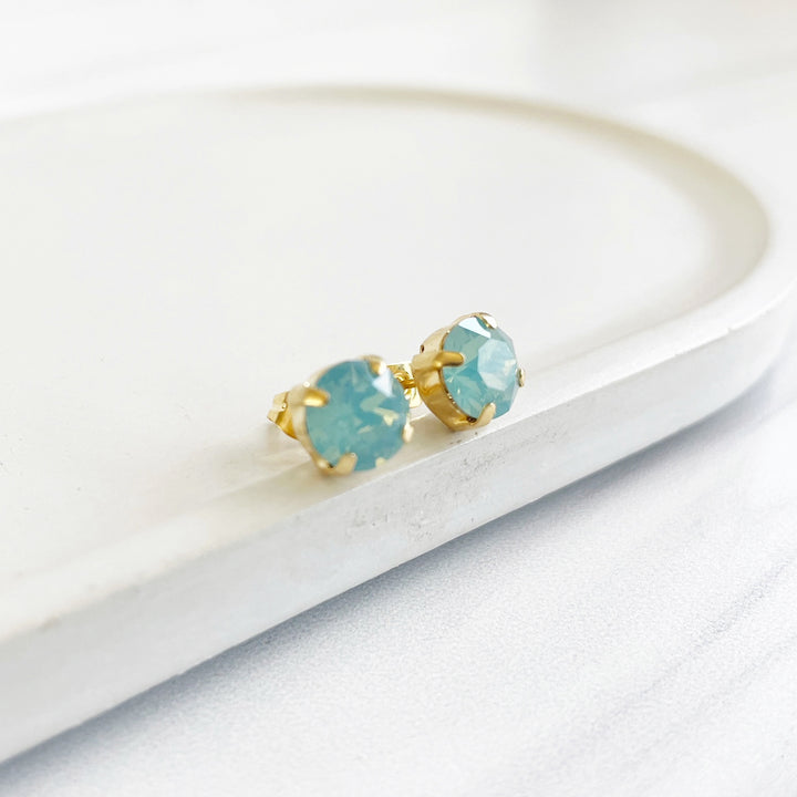 Mint Opal Swarovski Crystal Post Earrings in Gold