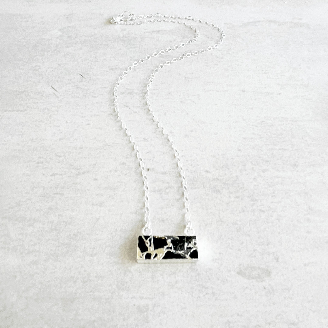 Black Mojave Bar Necklace in Silver. Silver Bar Necklace