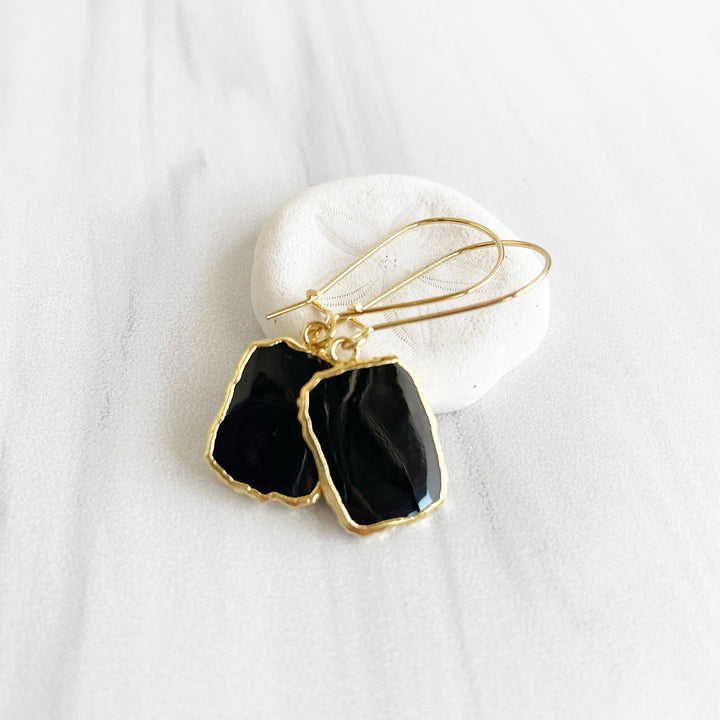 Simple Black Onyx Drop Earrings in Gold