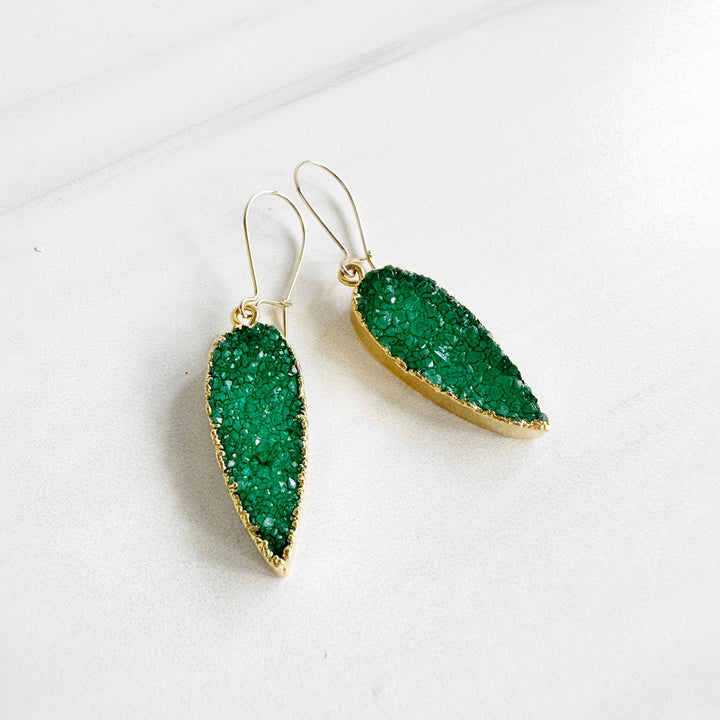 Green Druzy Drop Earrings in Gold