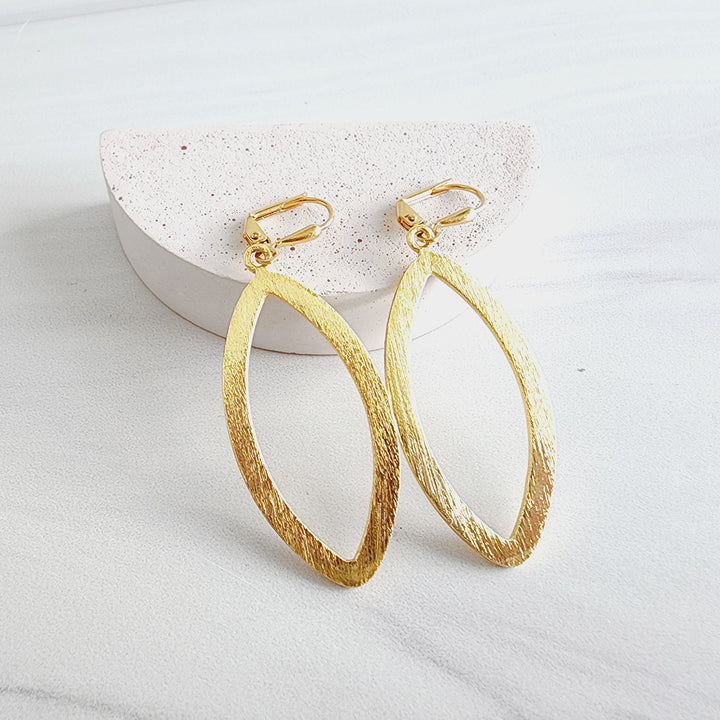 Simple Marquise Statement Earrings in Brushed Gold