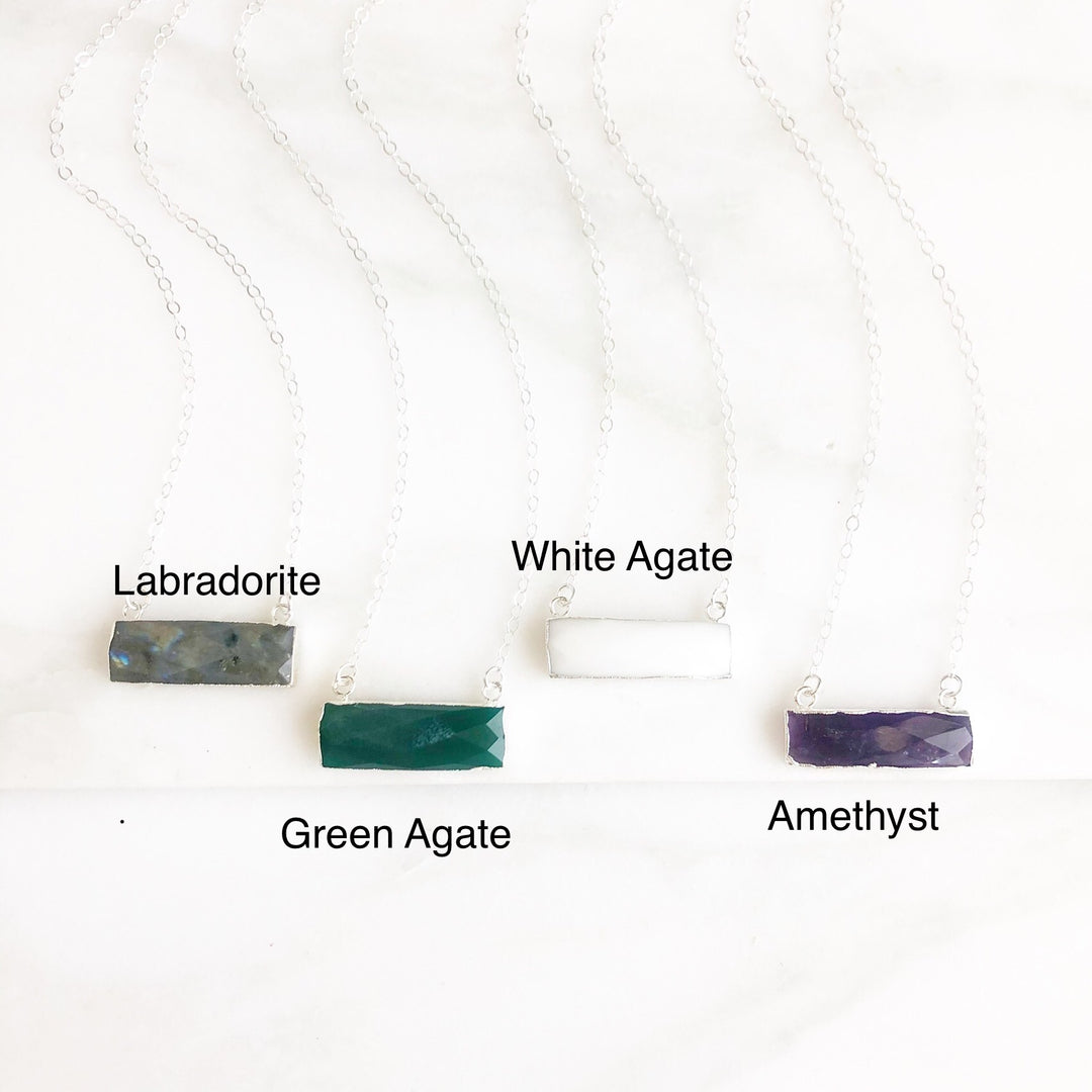 Silver Stone Bar Necklaces. Sterling Silver Stone Bar Necklace